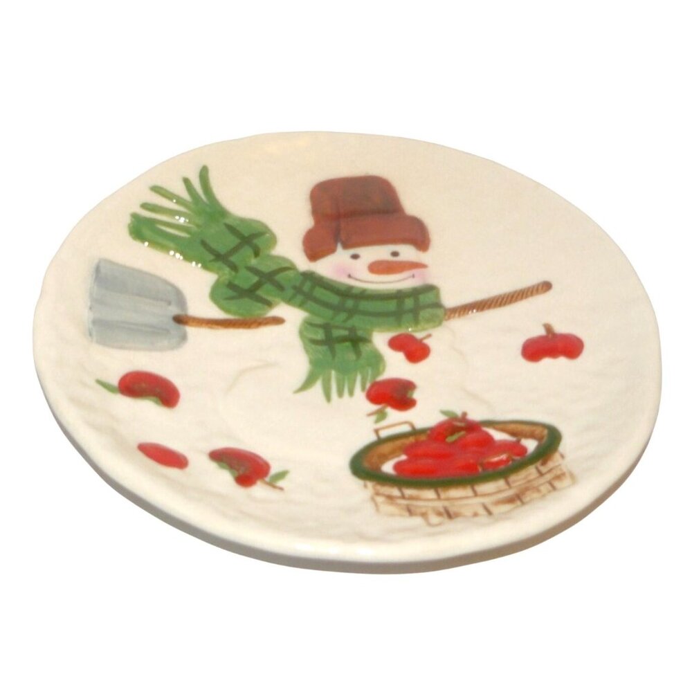 Hallmark Jan Karon Holiday Snowman Embossed Plate 10" Ceramic Winter Decor Vtg